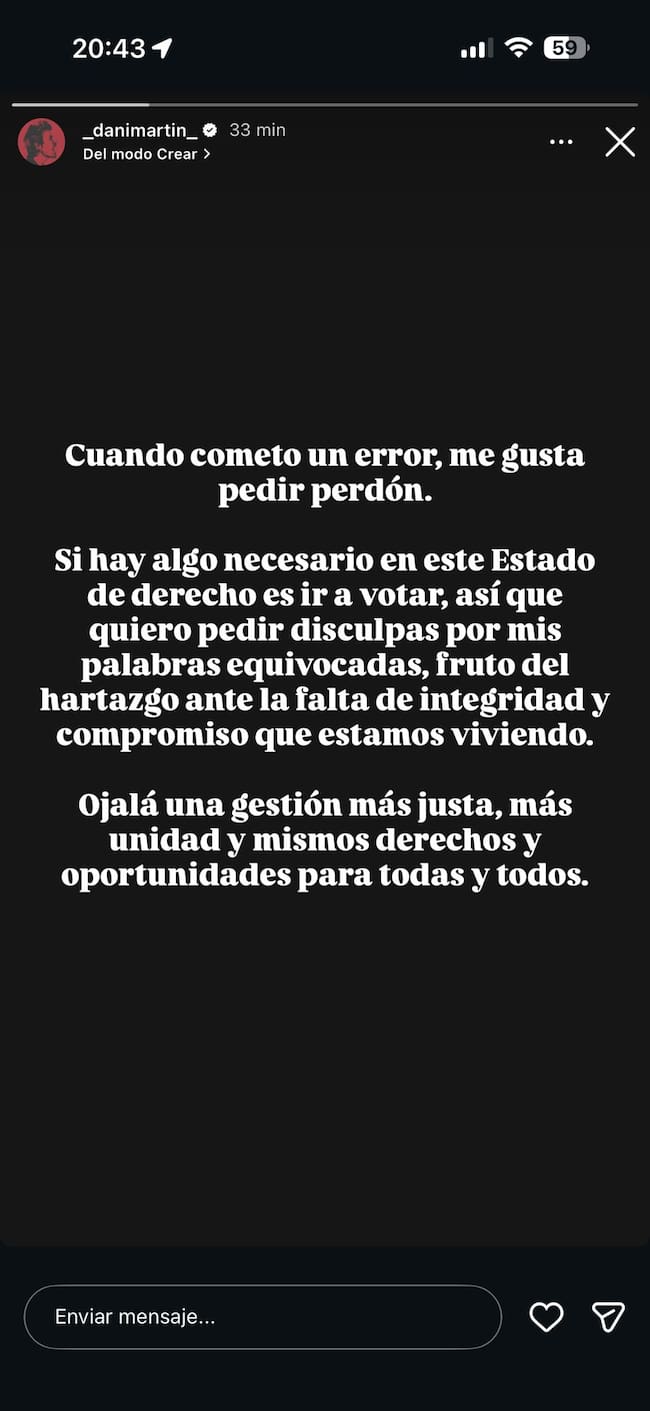 Dani Martín en su comunicado publicado en redes sociales / Instagram