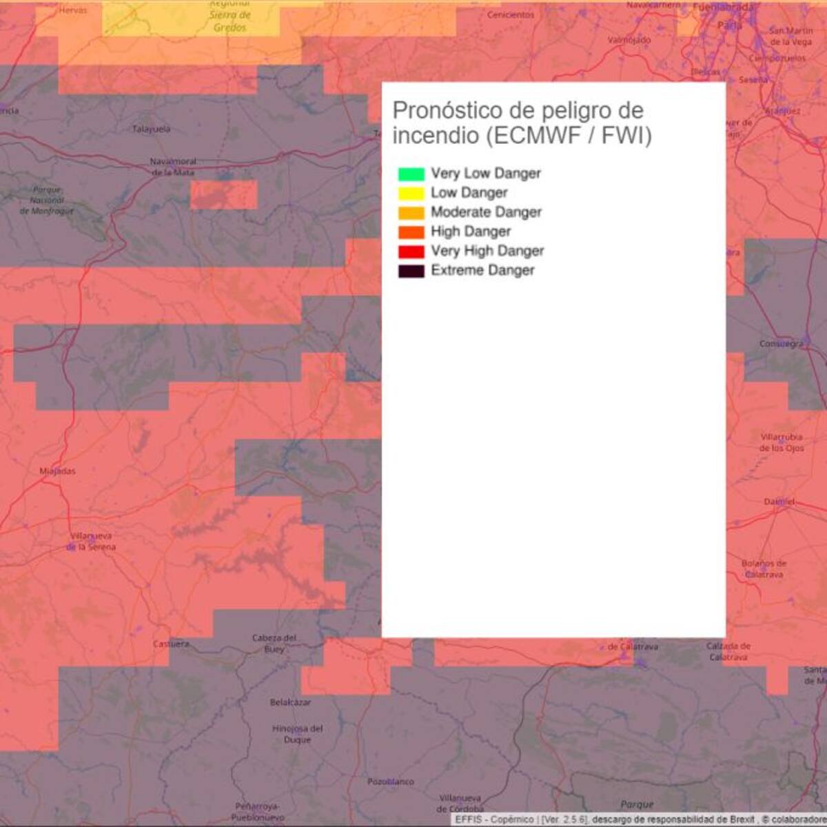 Peligro de incendio forestal para el 22 de junio en Extremadura