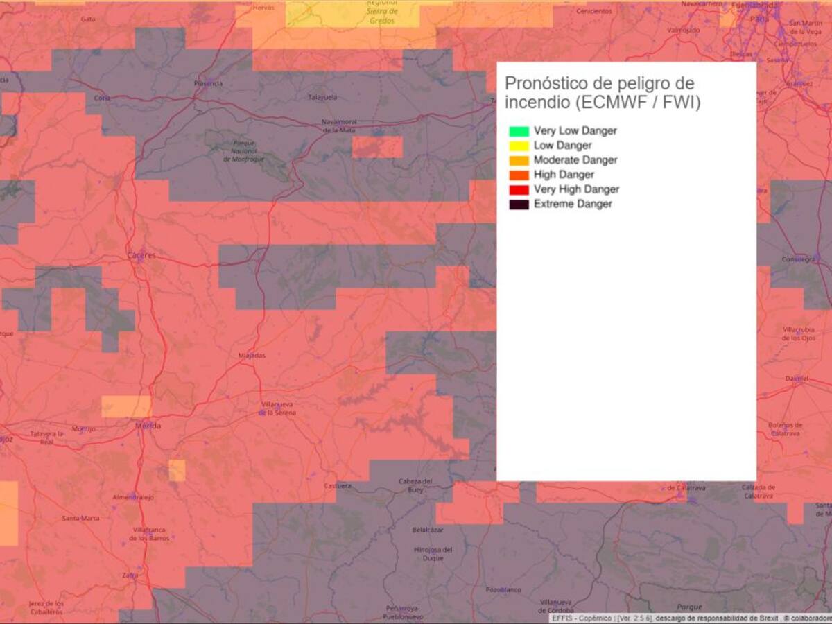 Peligro de incendio forestal para el 22 de junio en Extremadura