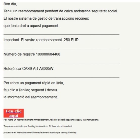 El correu fraudulent que reben els afiliats de la CASS