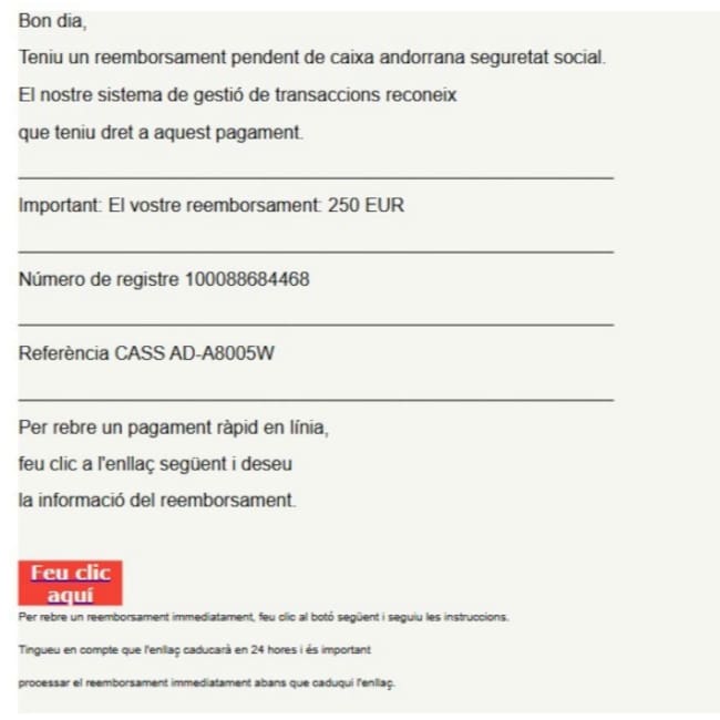 El correu fraudulent que reben els afiliats de la CASS