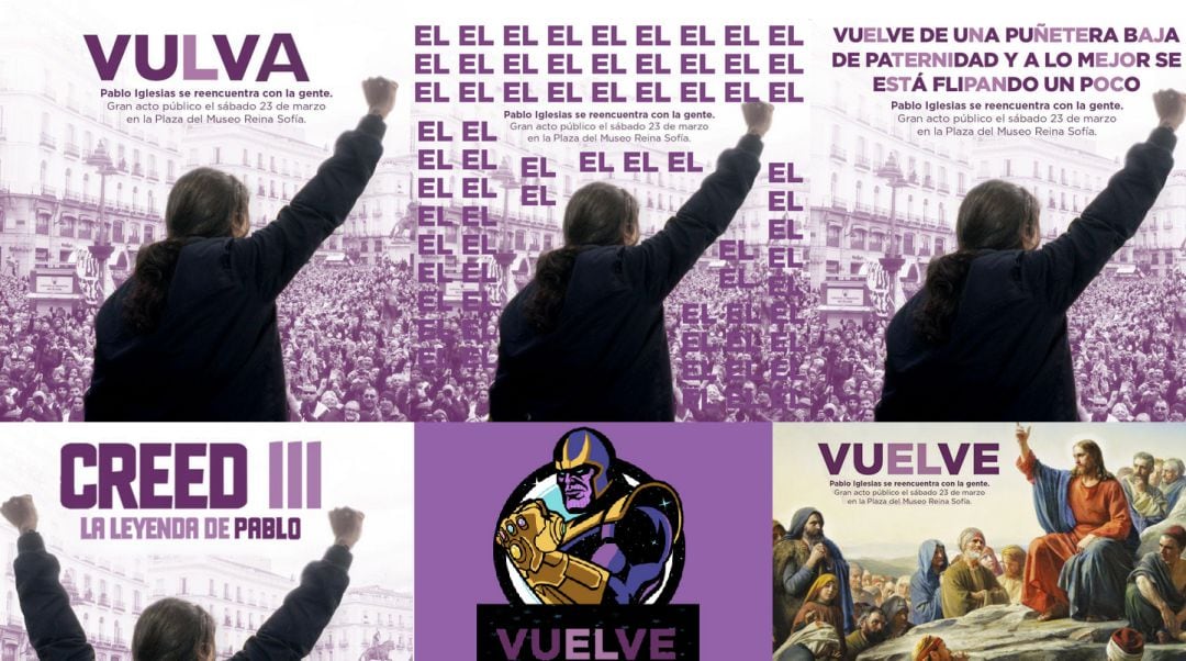 Los carteles alternativos del regreso de Pablo Iglesias.