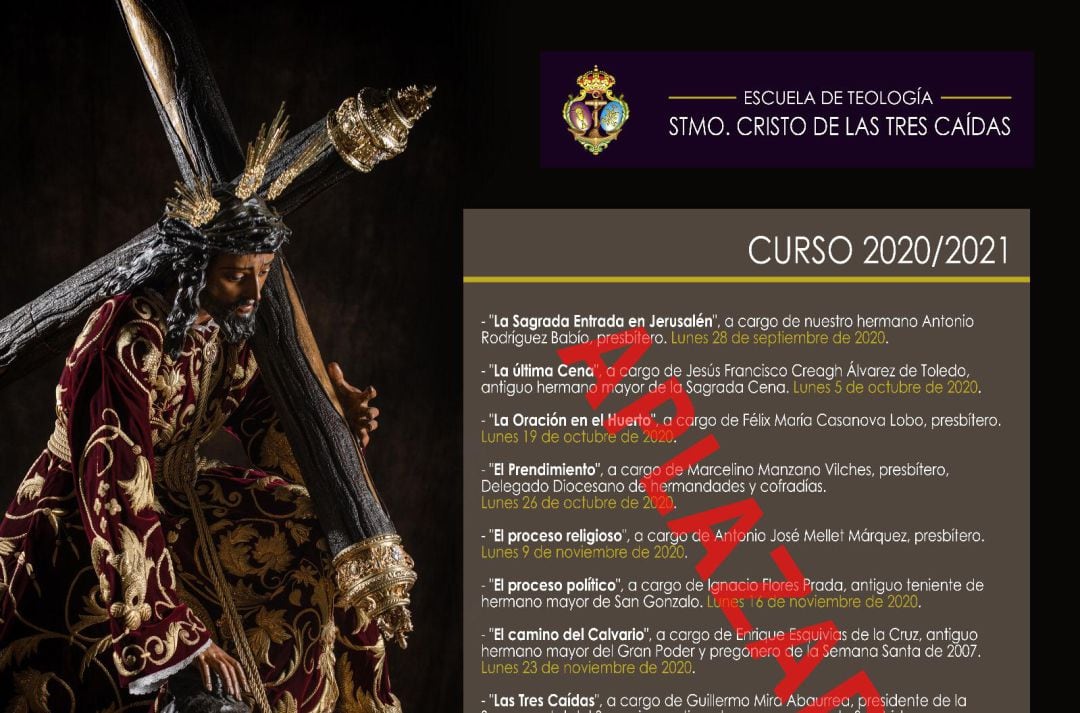 Cartel del aplazamiento del curso programado por la Esperanza de Triana