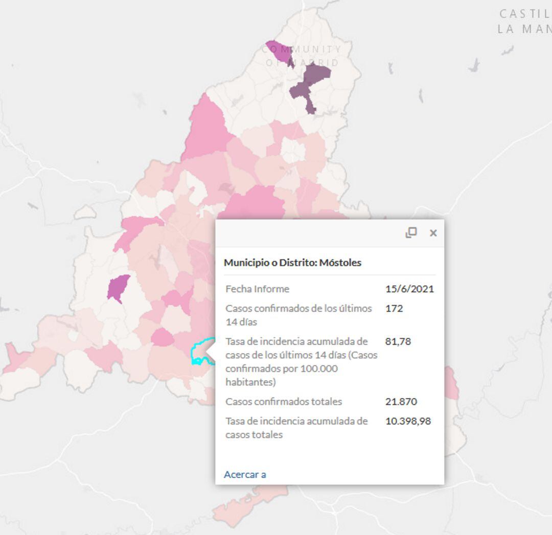 Mapa de incidencia Covid-19 con los datos de Móstoles