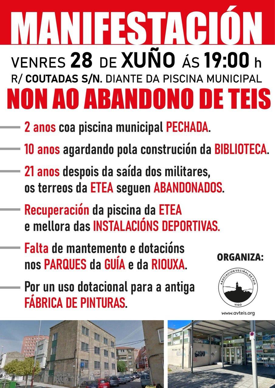 Cartel de la manifestación de los vecinos y vecinas de Teis, en Vigo