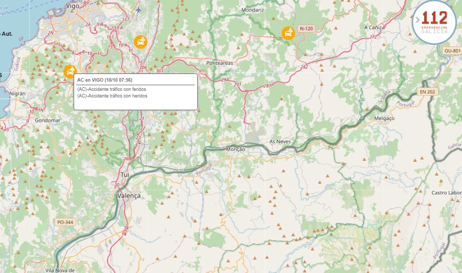 Mapa de accidentes del 112.