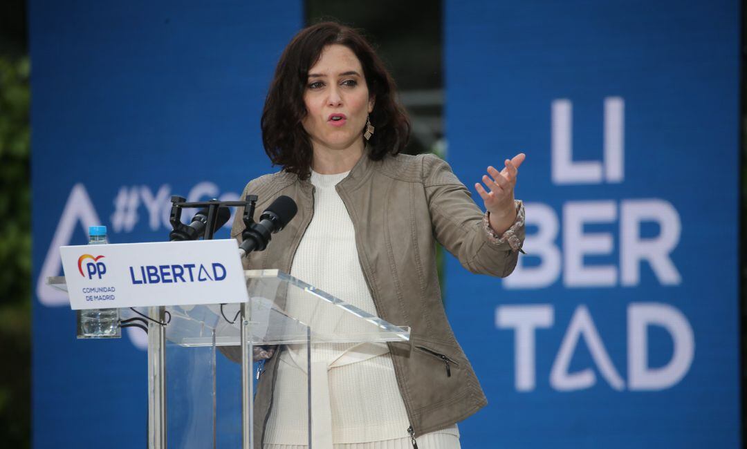 La presidenta de la Comunidad de Madrid y candidata a la reelección, Isabel Díaz Ayuso, durante un acto de campaña.