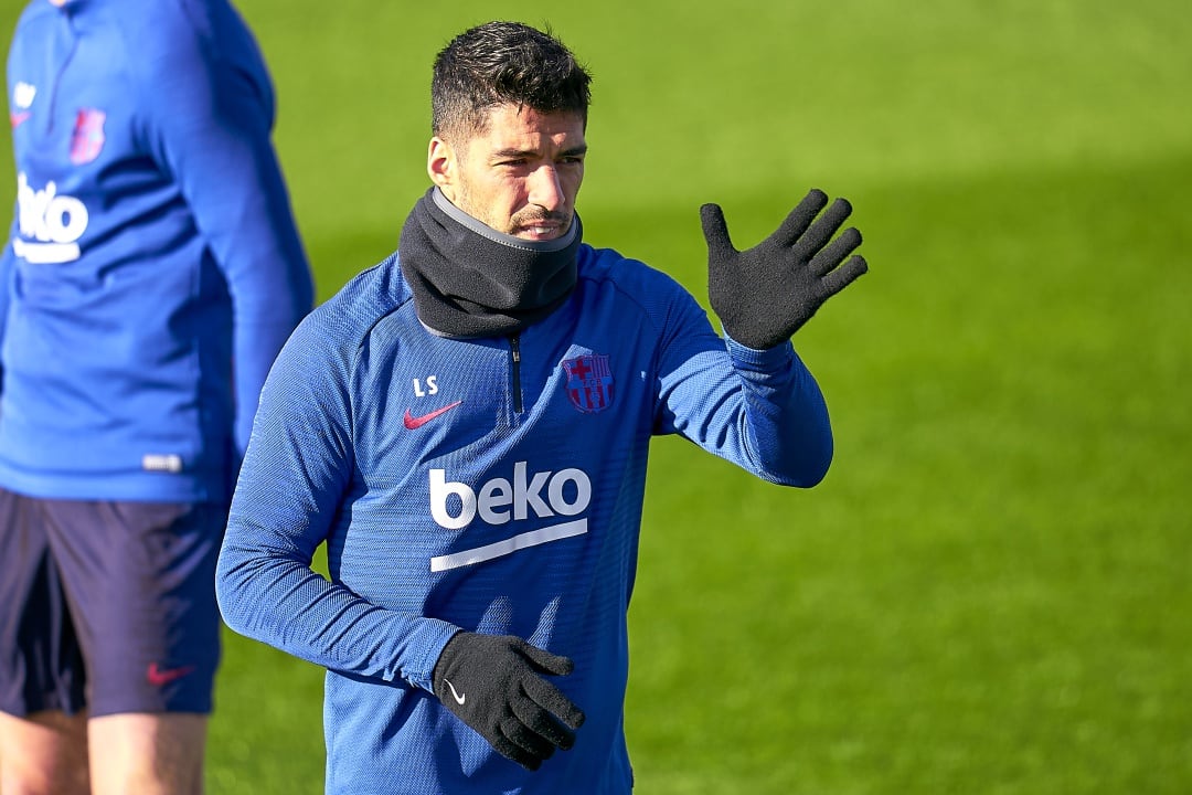 Luis Suárez en un entrenamiento del Barcelona