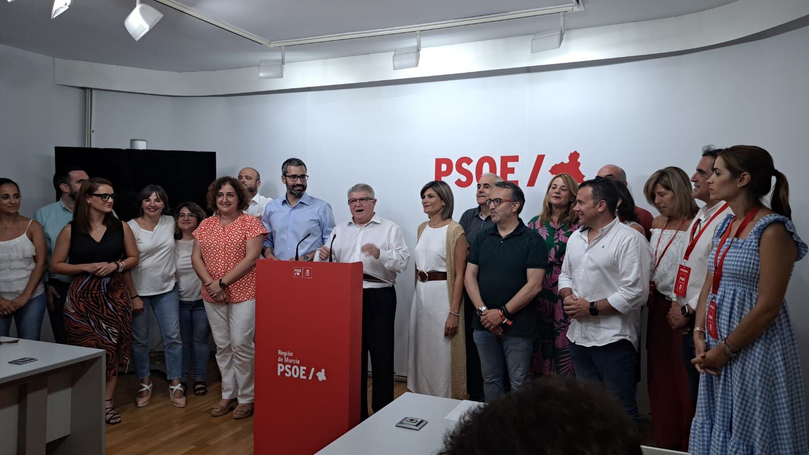 Sede del PSRM-PSOE en la noche electoral del 23J