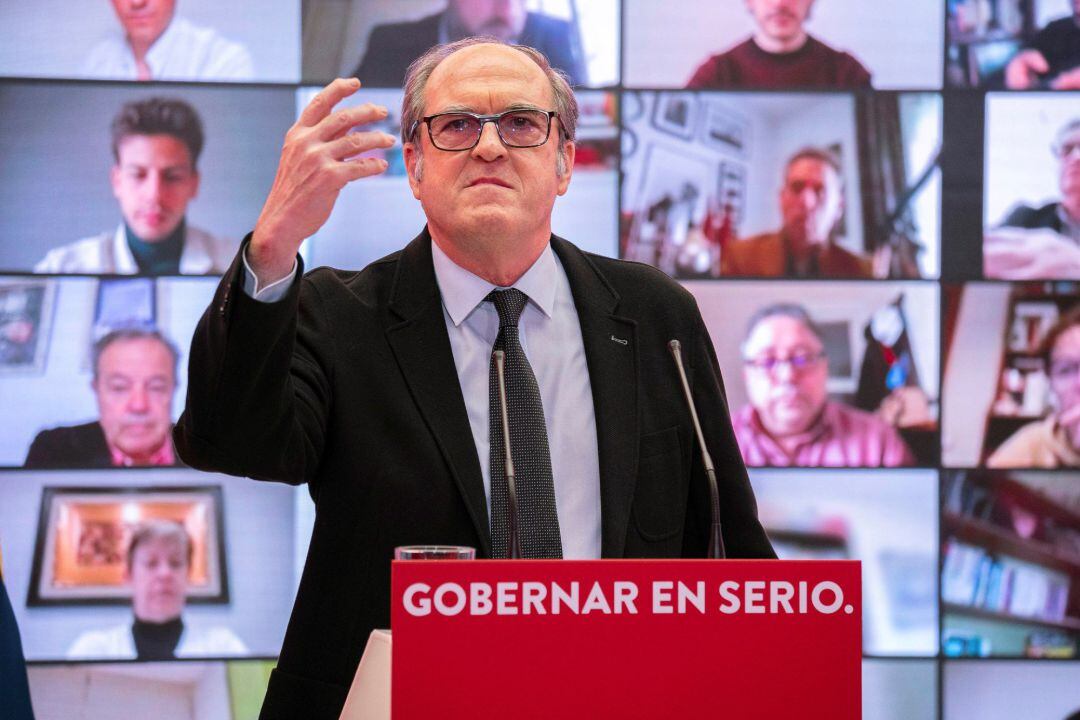 El candidato socialista para la presidencia de la Comunidad de Madrid, Ángel Gabilondo durante la presentación de su candidatura en un acto celebrado este sábado en Madrid. 