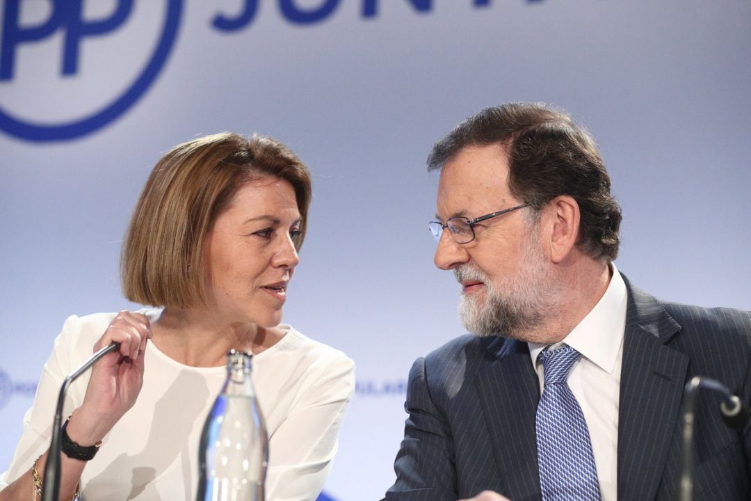 María Dolores de Cospedal y Mariano Rajoy durante la Junta Directiva Nacionanal del PP, en 2018.