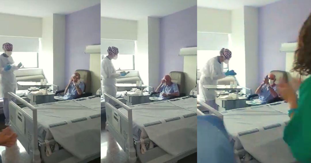 El emocionante vídeo de unas sanitarias felicitando un hombre que cumplió 77 años el día de su alta por covid