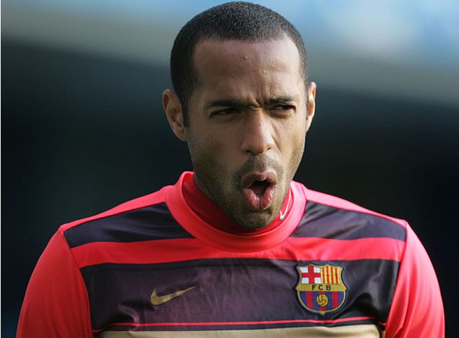 Henry, durante un entrenamiento con el Barça