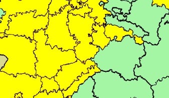 Mapa de la AEMET con la alerta, que integra la Ribera burgalesa