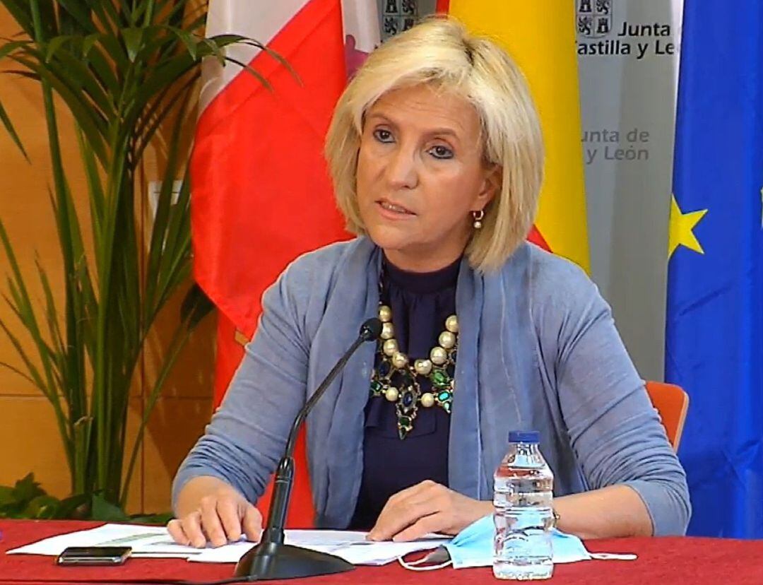 La consejera de Sanidad, Verónica Casado, en la rueda de prensa diaria sobre la evolución del virus.