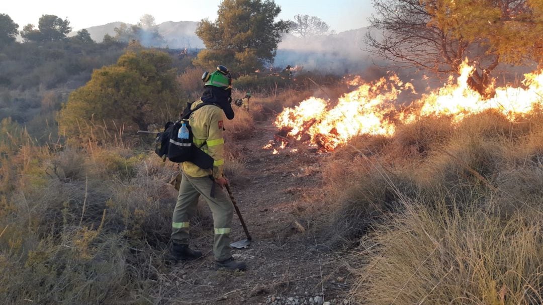 Imagen de archivo de una intervención de los efectivos del INFOCA en un incendio forestal