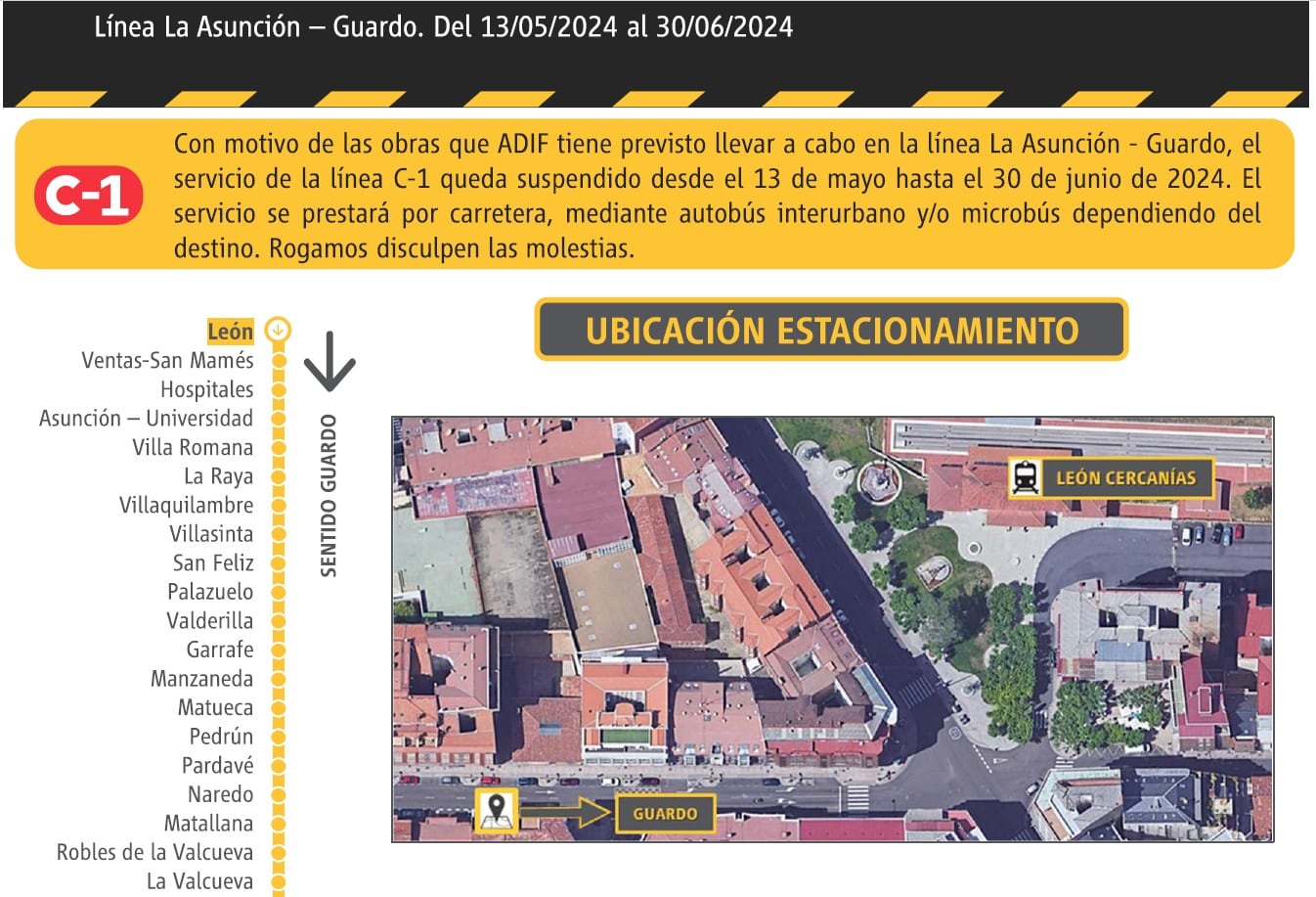 Ejemplo de carteles que se ubican en las estaciones afectadas por las obras