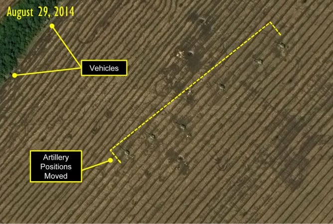 Imágen por satélite de supuesta Artillería pesada tomando posiciones dentro de la frontera ucraniana