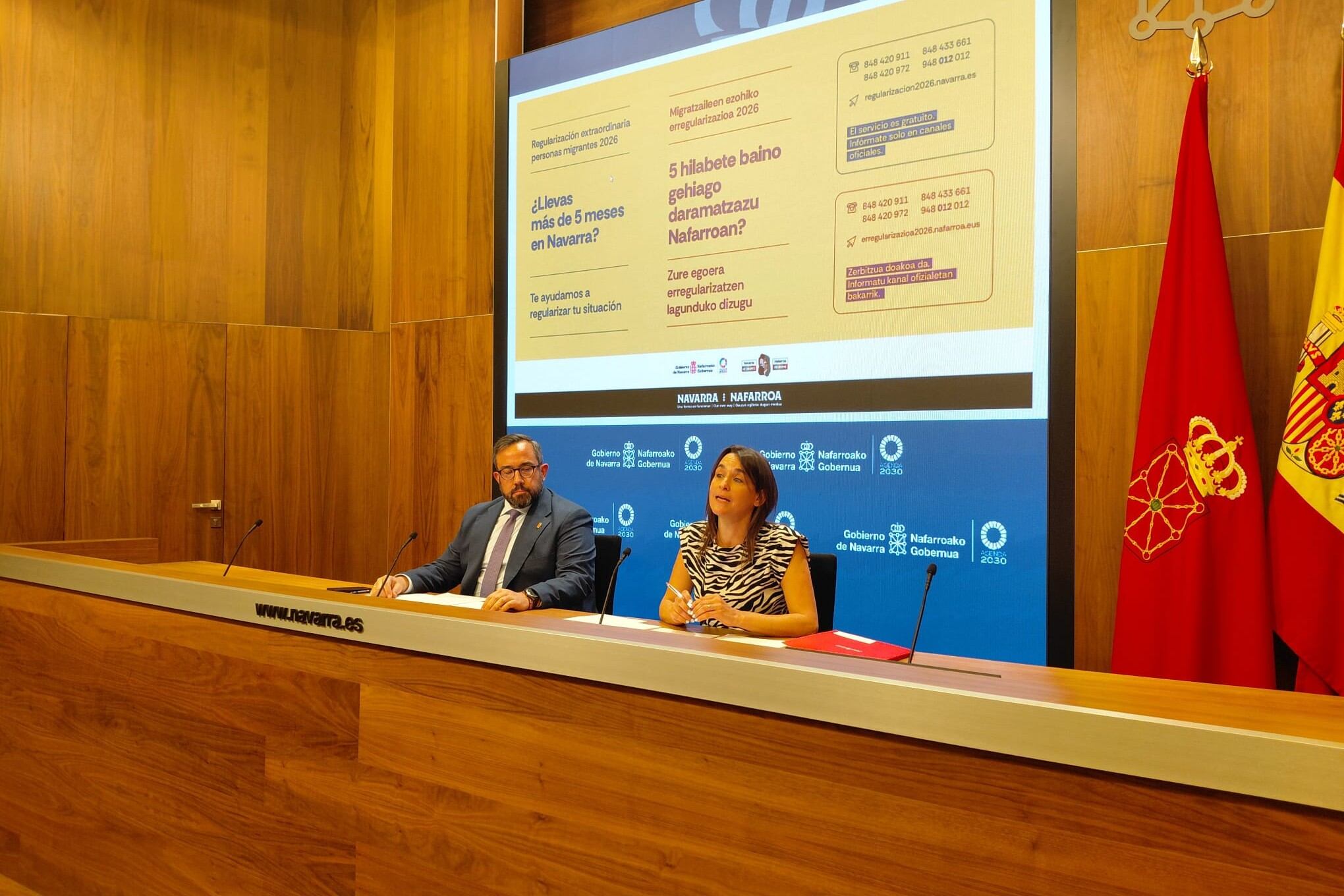 El vicepresidente Remírez y la vicepresidenta Alfaro, durante la rueda de prensa de este miércoles.