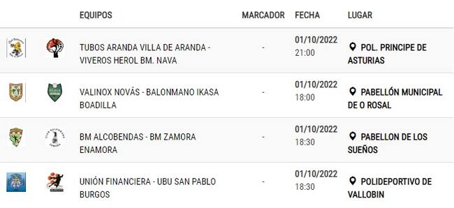 Tabla de encuentros de la 3º jornada en el Grupo A de la División de Honor Plata