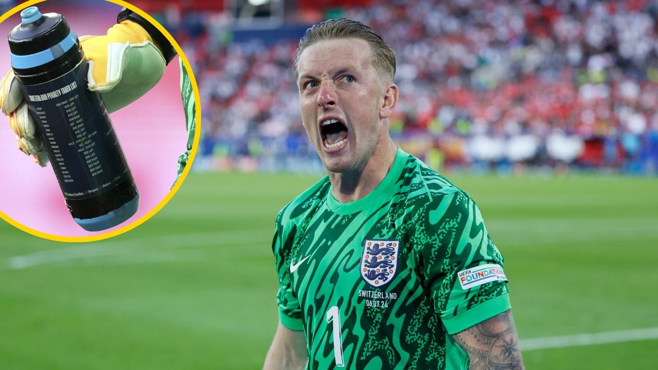 La botella de Jordan Pickford, en la tanda de penaltis entre Inglaterra y Suiza