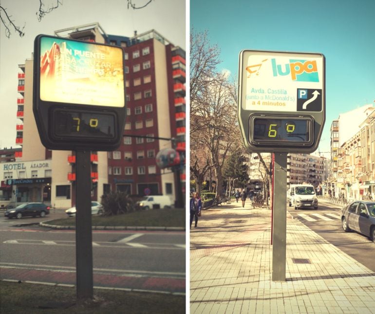 Termómetros ubicados en la plazoleta Juan de la Cierva y Jardines de Don Diego respectivamente