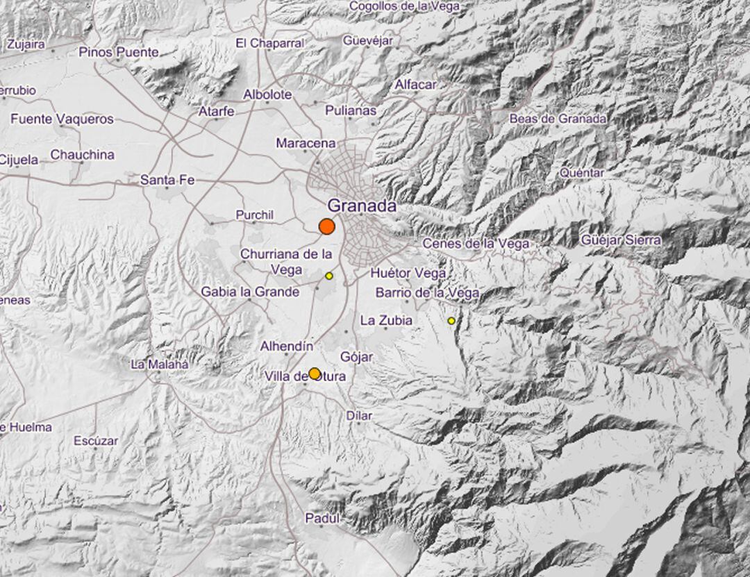 Mapa de los últimos terremotos en Granada