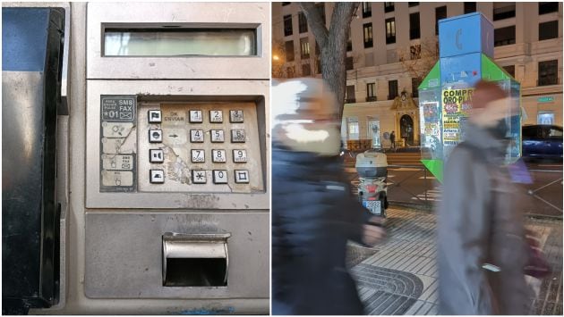 Cabina telefónica situada en la calle Alcalá, 104, de Madrid