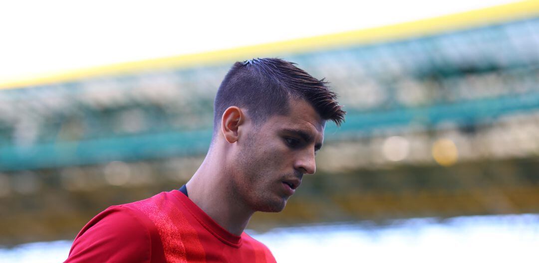 Álvaro Morata, durante un entrenamiento con el Atlético de Madrid