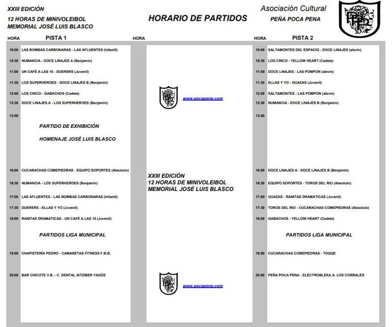 El cuadro de competición de la XXIII edición de 12 Horas de Mini-Voleibol.