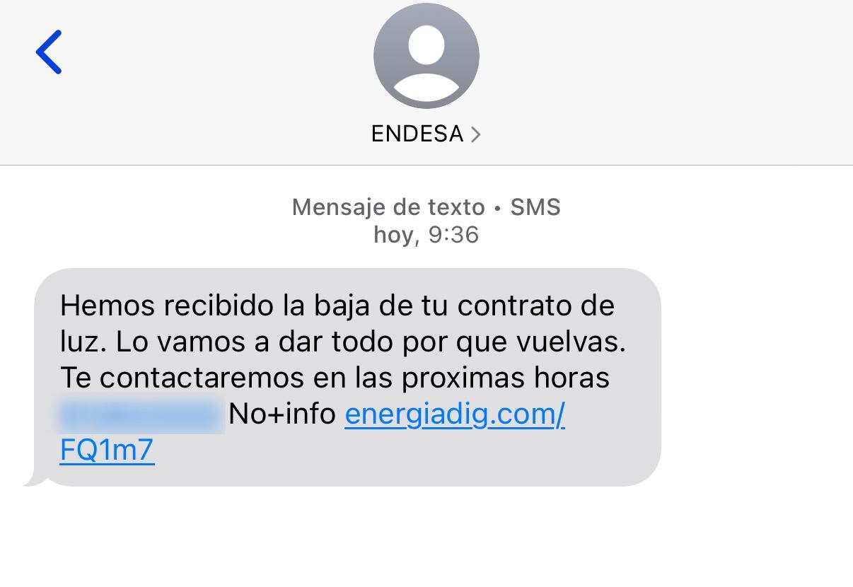 El SMS remitido para intentar captar a posibles víctimas