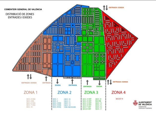 Mapa zonificado del Cementerio General de València