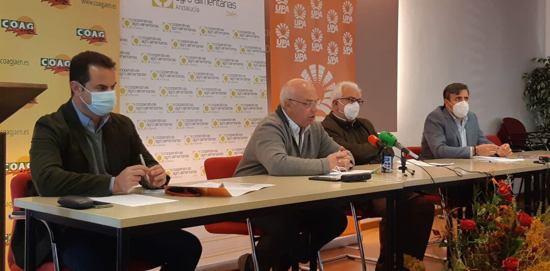 De izquierda a derecha: Juan Luis Ávila, de COAG; Luis Carlos Valero, de Asaja; Higinio Castellano, de Cooperativas Agroalimentarias y Cristóbal Cano, de UPA.