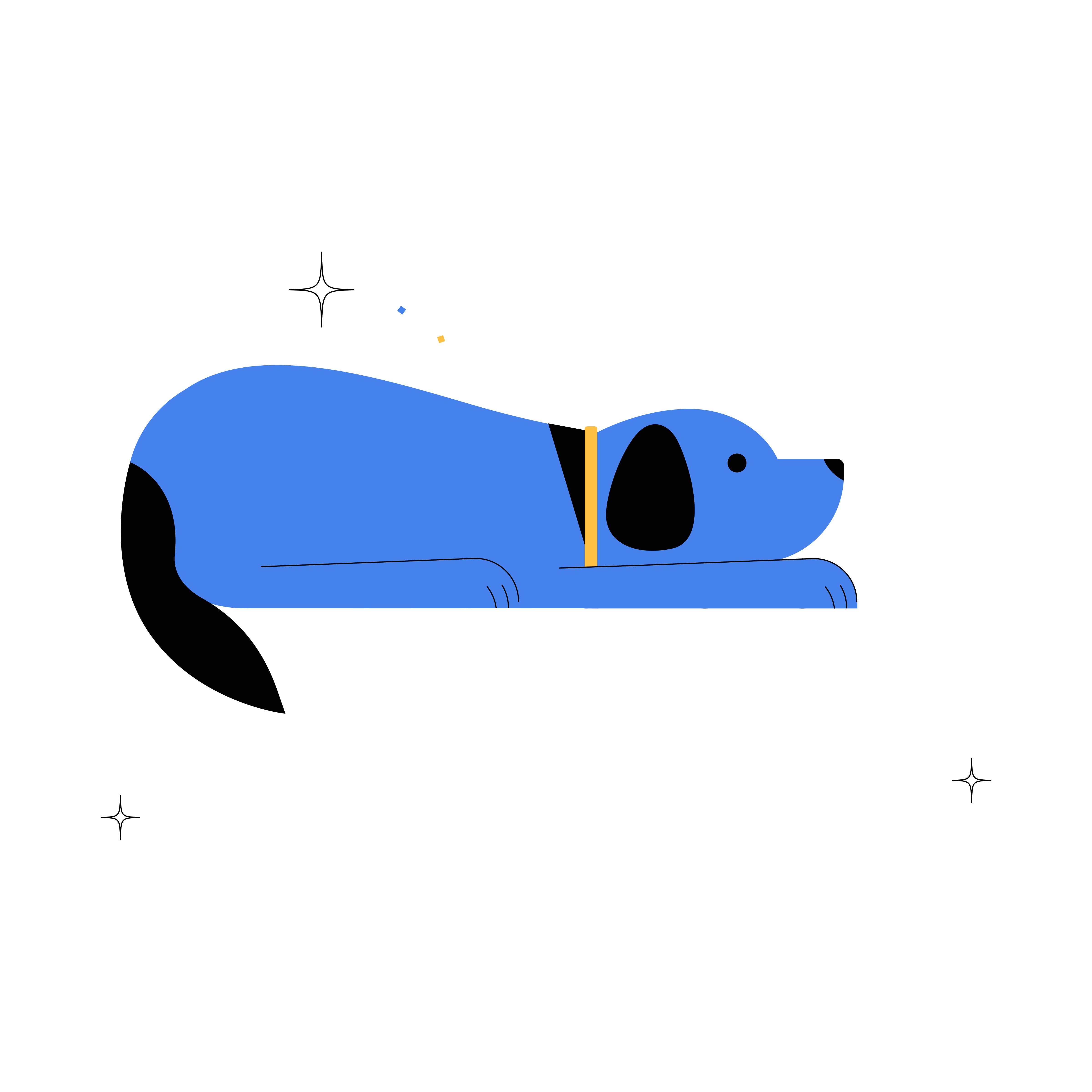 Ilustración sobre un perro azul