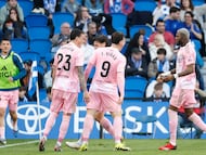 Federico Viñas celebra uno de sus goles contra la Real Sociedad