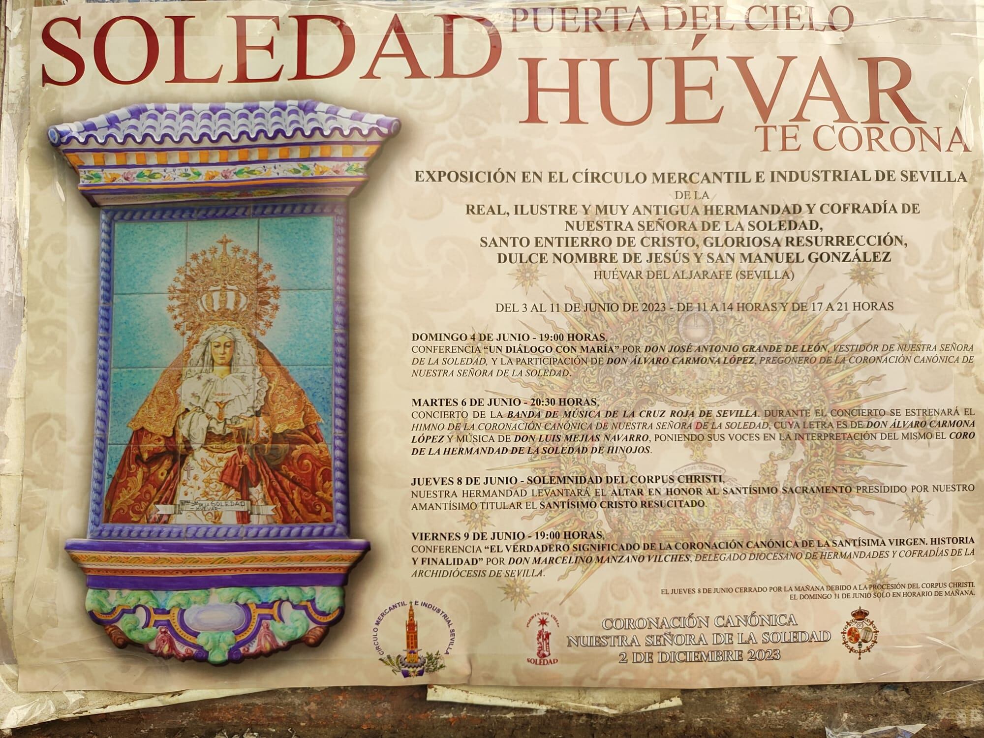 Cartel de la muestra en el Mercantil dedicada a la próxima coronación canónica de la Soledad de Huévar