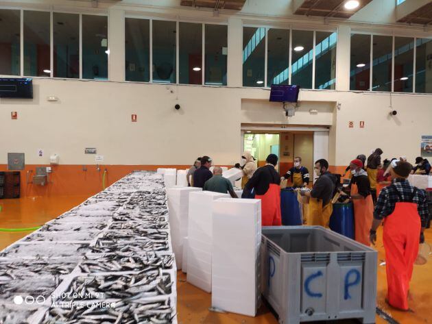 Pescadores en la lonja de Punta Umbría