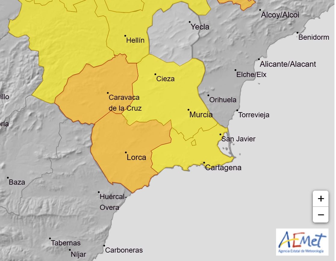 Aviso naranja y amarillo por lluvias