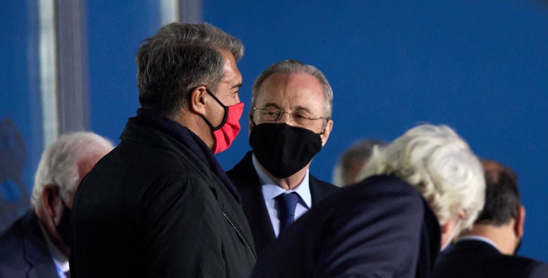 Florentino Perez y Joan Laporta, durante el último Clásico celebrado en Valdebebas