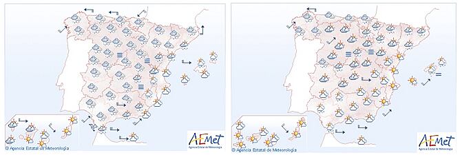 Mapas de previsión de Aemet para miércoles y jueves santo