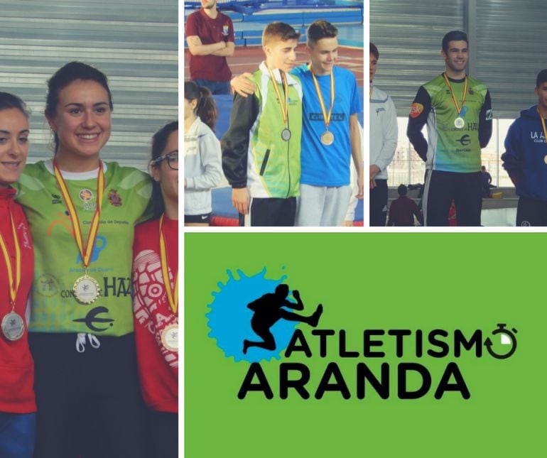Mara Arranz junto a Rubén Álvarez y Miguel Baños (d), miembros del Club Atetismo Aranda.