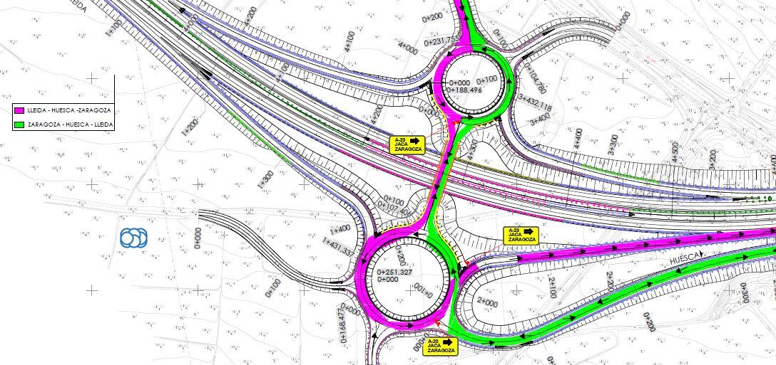 Movimientos de desvíos previstos en el enlace de Loporzano