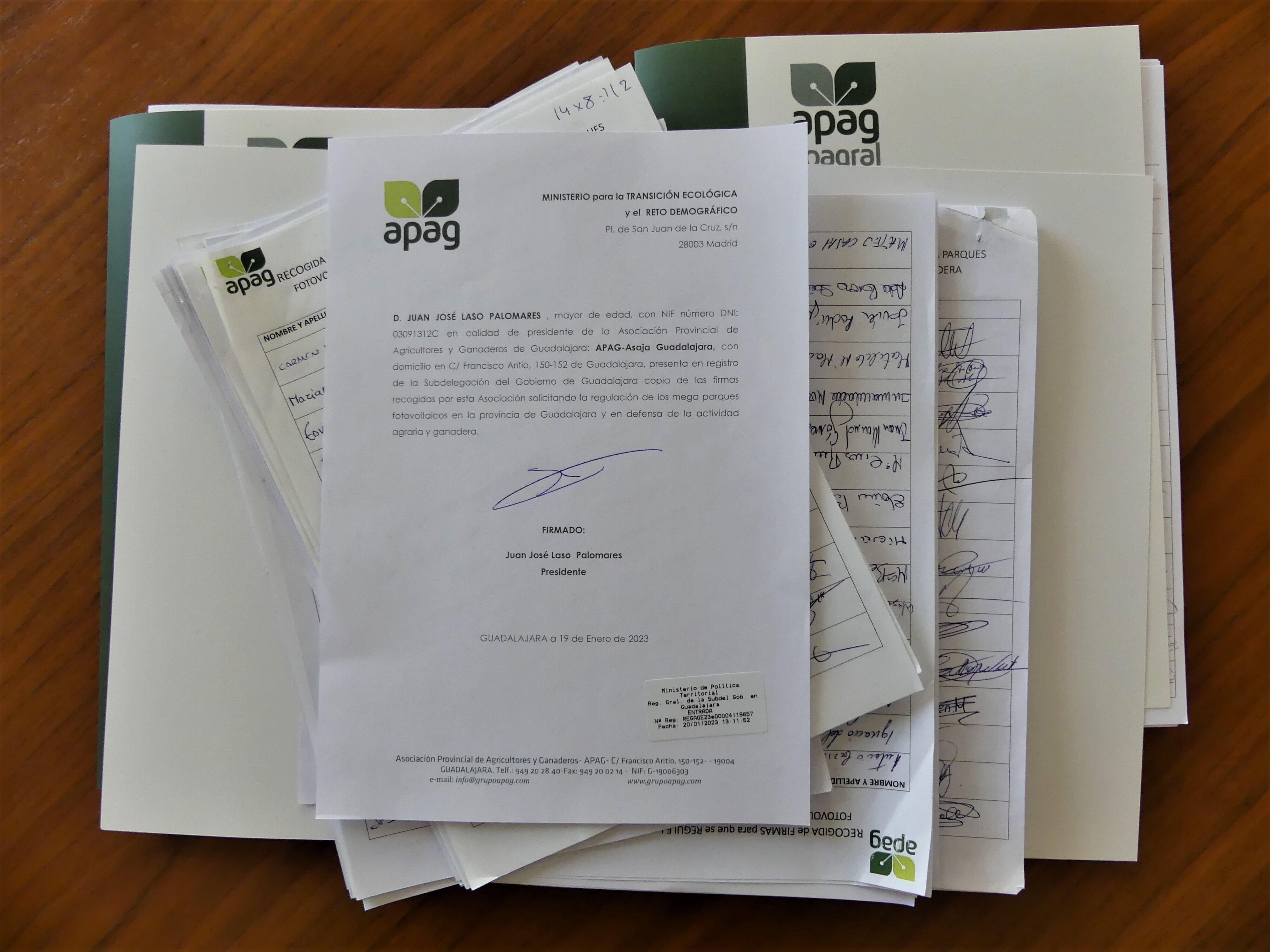 Firmas entregadas por APAG