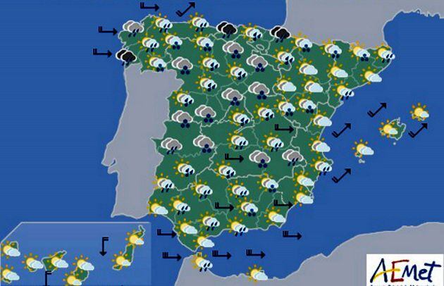 Previsión de Aemet para el sábado 6 de abril.