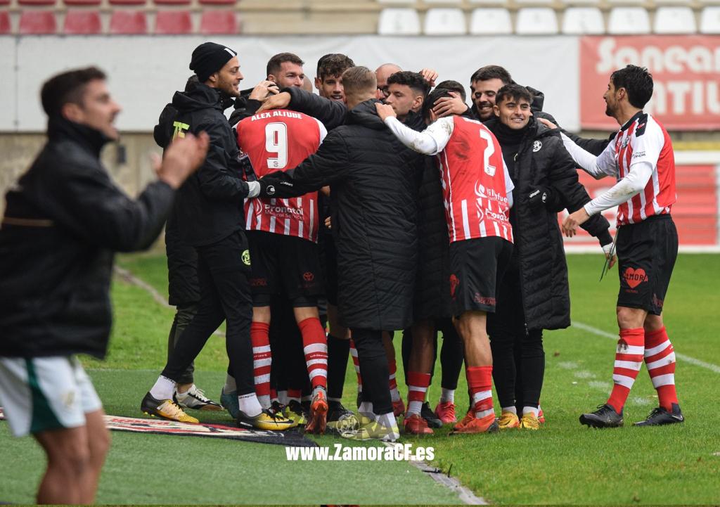 Los jugadores del Zamora CF celebran un gol