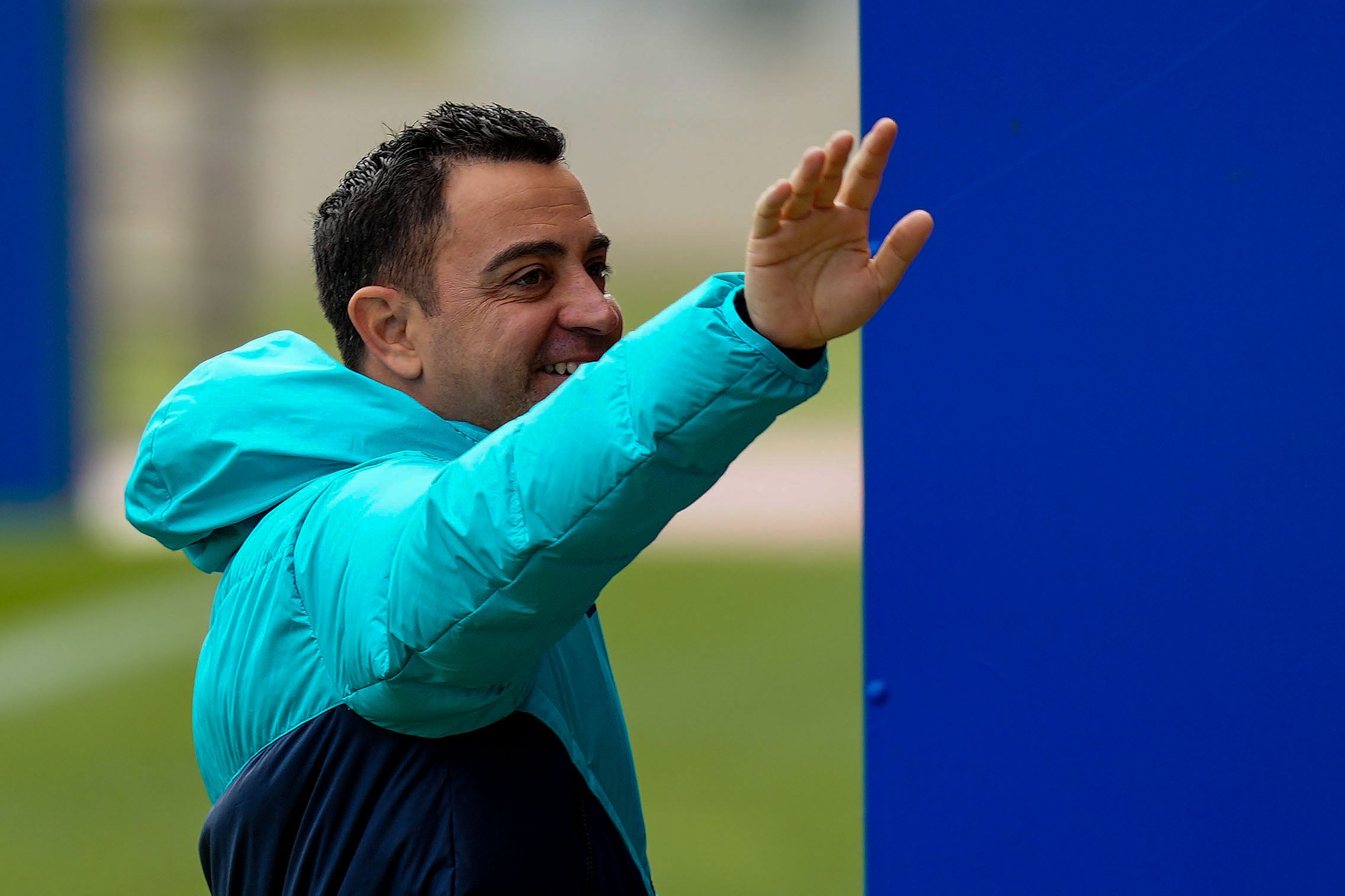 Xavi, este sábado en el entrenamiento del Barça.