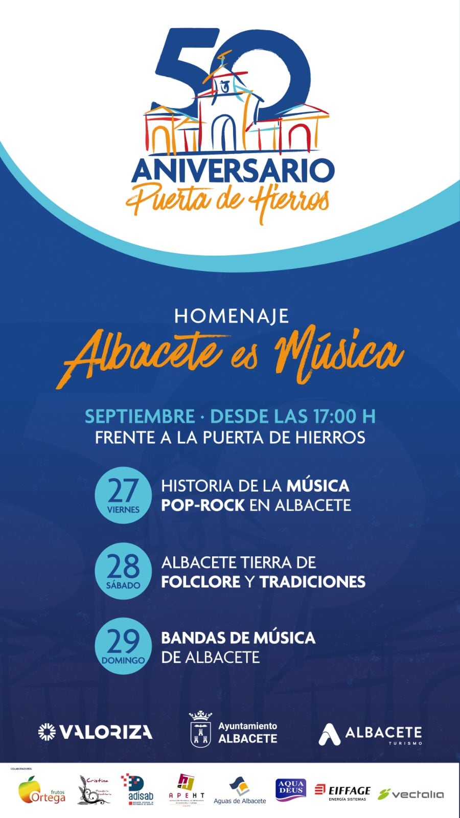 Cartel del festival de música por el 50 aniversario de la Puerta de Hierros de Albacete.