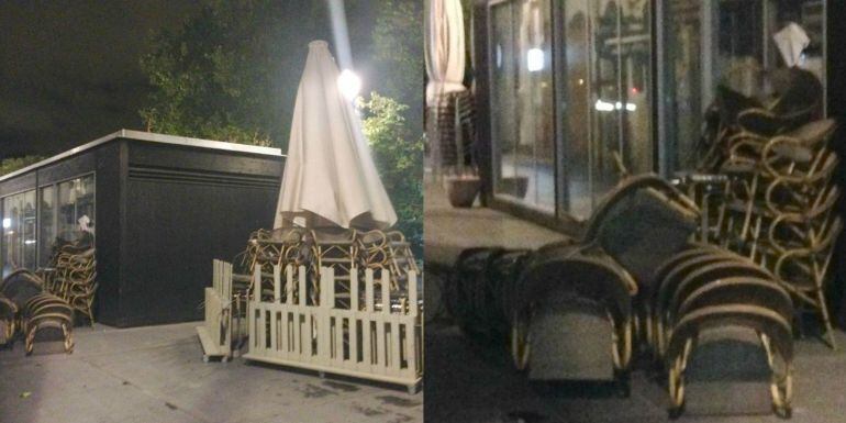 Sillas derribadas por el viento en la Acera de Recoletos