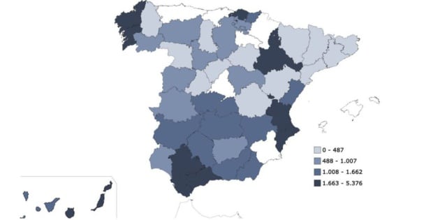 Mapa de calor con las provincias donde la FP está más solicitada.