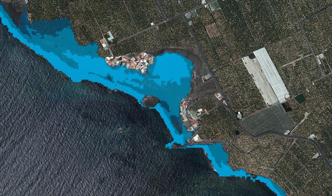 Subida del nivel del mar, incluyendo tormentas, en el peor escenario para 2100 en La Bombilla